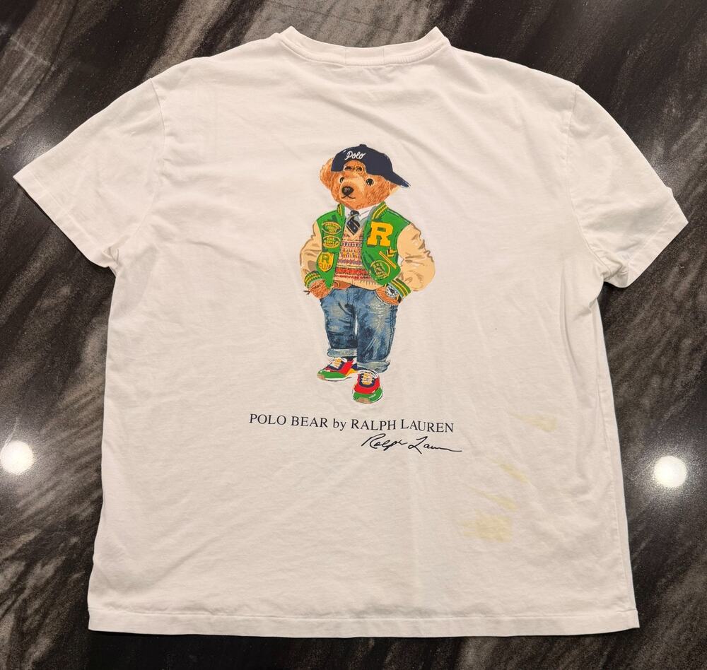 Polo Ralph Lauren Polo Bear Varsity Tee Mens L White Pocket Back Graphic